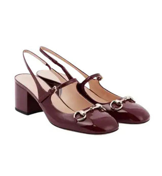 NWOT Gucci Horsebit Patent Leather Slingback Mary Jane Pumps Burgundy EU 37
