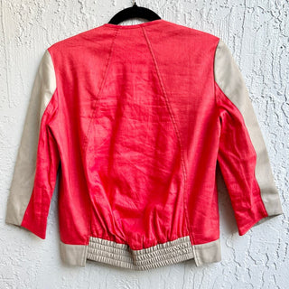 Helmut Lang Lamb Leather 3/4 Sleeve Full Zip Collarless Bomber Jacket Red Small