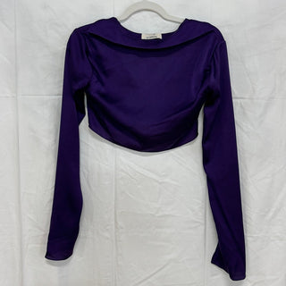 House of CB Silky Satin Long Sleeve Tie Front Crop Top Lavender Women's Size XS