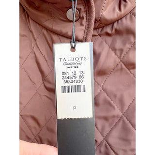 NWT Talbots Stand Up Collared Quilted Vest Jacket Dark Brown Women Small Petites