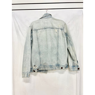 Current/Elliot Boyfriend Trucker Distressed Denim Jacket with Pearl Trim Blue 0