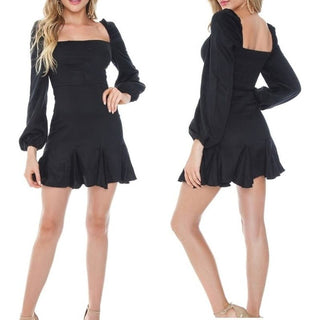 Lani The Label Puff Sleeve Ruffle Carissa Mini Dress Black Women's Size Medium