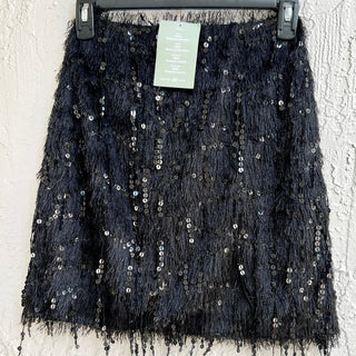 NWT H&M Sequin Embellished Fringe Trim Pull On Mini Skirt Black Women's Size XS