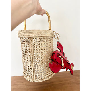 La Quijana Wicker Woven Bucket Bag Cream With Red Lobster Pouch Women's