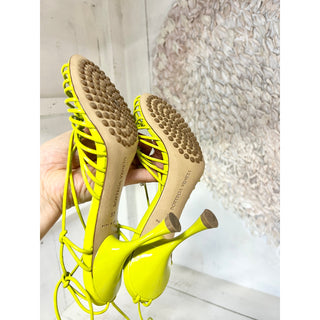 Bottega Veneta Dot Leather Open Toe Lace Up Stilettos Strappy Sandals Green 37