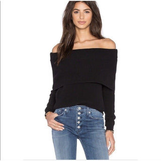 Lovers + Friends Off The Shoulder Ribbed Knit Top Sweater Black Women's Size L