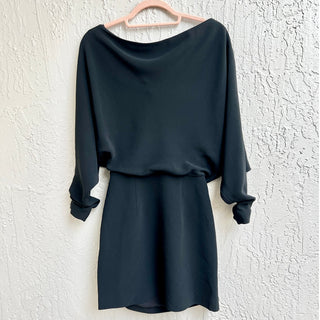 NWT $550 Alexis Katia Long Sleeve Off-The-Shoulder Blouson Mini Dress Black XXS