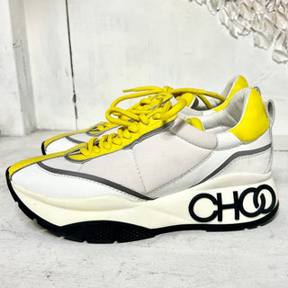 NWOT Jimmy Choo 50mm Raine Leather & Neoprene Sneakers White/Yellow Women 35 / 5