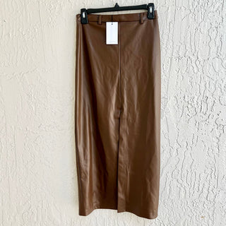 NWT Lovers + Friends Angelica Faux Leather Slit Maxi Skirt Brown Women's XS