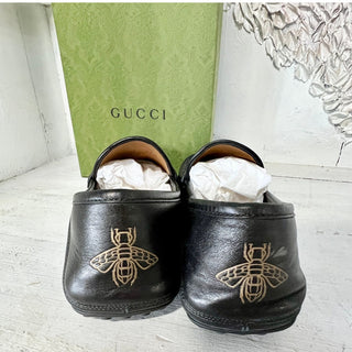 Gucci Leather GG Logo Slip On Driver Moccasins Loafer Shoes Black Men's Size 12