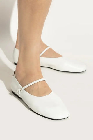 Tory Burch Leather Slip On Round Toe Mary Jane Ballet Flats White Women's US 8.5
