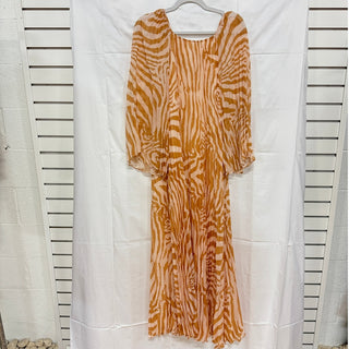 NWT Sezane Julietta Long Sleeve Pleated Maxi Robe Dress Zebra Womens Size 36 / S