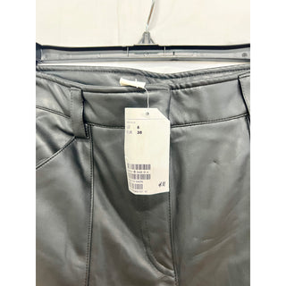 NWT H&M Faux Leather High Waisted Straight Leg Trouser Pants Black Womens Size 6