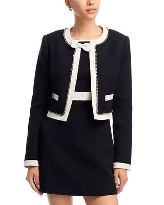 LoveShackFancy Ralphette Embellished Bow Cropped Tuxedo Jacket Black White 2