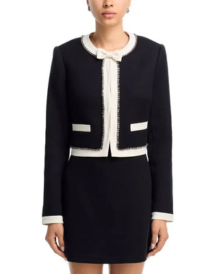 LoveShackFancy Ralphette Embellished Bow Cropped Tuxedo Jacket Black White 2