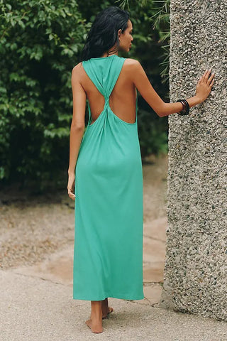 NWT Celandine Sleeveless Twist Back Muscle T-Shirt Maxi Dress Green Womens L