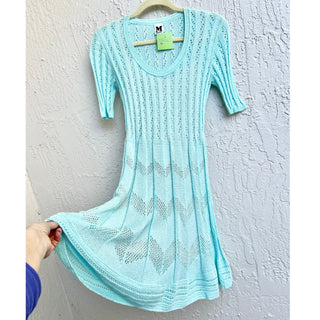 Missoni Semi Sheer Scoop Neck Flare Mini Dress Light Blue Women's Size 40 / US 4