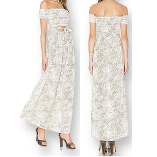 SAYLOR Marissa Paisley Off-the-Shoulder Cutout Waist Maxi Dress Ivory Women's XS