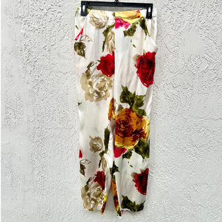 Harvey Faircloth High Rise 100% Silk Floral Print Pants Cream Women's Size US 4