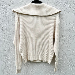 Elan Long Sleeve Ribbed Knit Zip Up Pullover Sweater Cream Women's Size Small