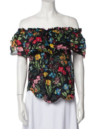 Cara Cara Botanical Print Layered Off-The-Shoulder Blouse Black Multi Women's S