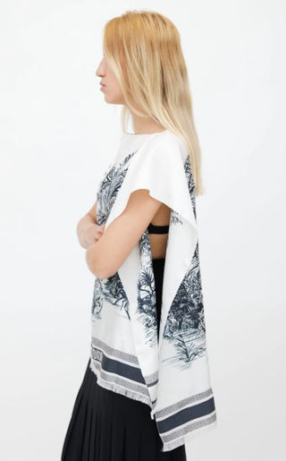 NWT Dior Capes Toile De Jouy Silk Palm Poncho Top Blue  Women's Size U/ one size fits all