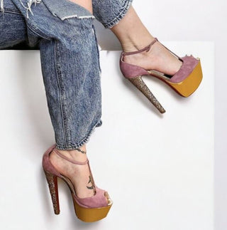 Christian Louboutin Nenecheritza Suede Glitter Platform High Heel Women's EU 40