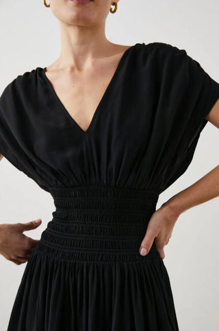 Rails Siera Cap Sleeve Smocked Deep V-Neck A-Line Dress Black Women's Size Small