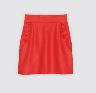 Sandro Ruffled High Waisted Mini Pencil Skirt Scarlet Red Women's Junior Size 1