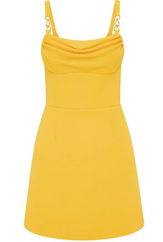 NWT Rebecca Valance Leona Cowl Neck Mini Dress Yellow Women's Size AUS 4 / US 2