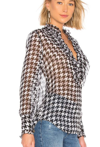 NWT Equipment Samine Houndstooth Silk Ruffled Blouse Multicolor Women's Size XS