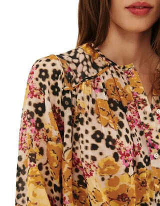 NWT BA&SH Doddy Poplin Floral Button Front Blouse Ochre Yellow Women's Size XS