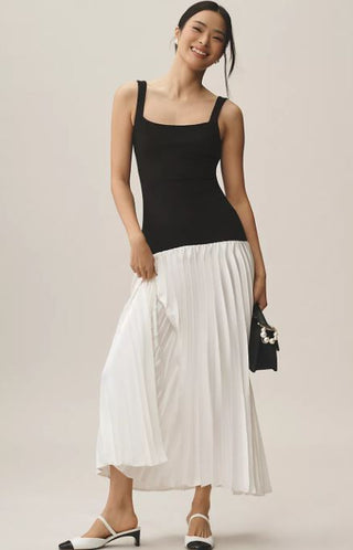 NWT Delfi Collective Caroline Pleated Colorblock Maxi Dress Black Women's Medium