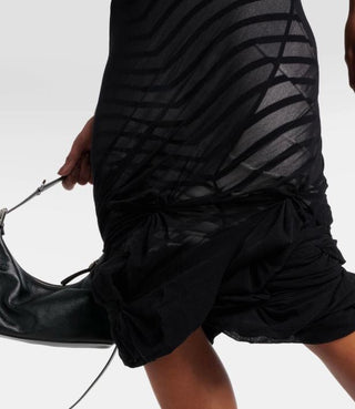 Jean Paul Gaultier Gathered Marinière And Tulle Midi Dress Black Women's Medium