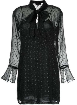 Theory Metallic Silk Scarf Bell Sleeve Mini Shirt Dress Black Women's Size 00