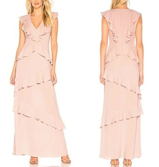 BCBGMAXAZRIA Ruffled V-Neck Sleeveless Evening Gown Lavender Pink Women's 6