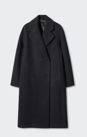MNG Double Breasted Check Wool-Blend Coat Jacket Dark Heather Grey Women's Small