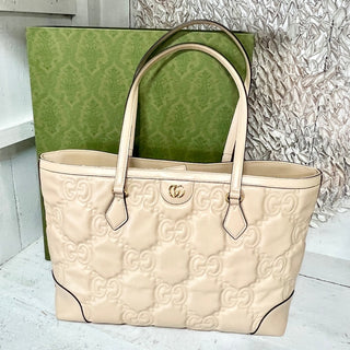 Gucci Lion GG Ophidia Matelasse Leather Large Tote Handbag Natural Beige