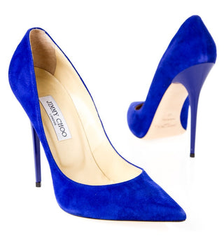 Jimmy Choo Suede Pointy Toe Stilettos Heel Pumps Royal Blue Women's EU 37.5