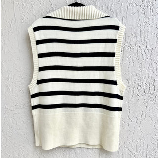 NWOT WeWoreWhat Striped Half Zip Sweater Knit Vest Cream/Black Women's Size S/P