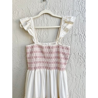 NWOT Madewell Sleeveless Lucie Smocked Tiered Midi Dress Cream Pink Women Large