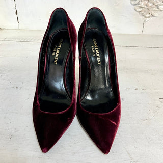 Saint Laurent YSL Anja 105 French Velvet Stilettos Pump Burgundy Women's 36.5