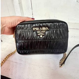 Prada Bandoliera Nappa Gaufre'1 Quilted Leather Crossbody Handbag Nero Black