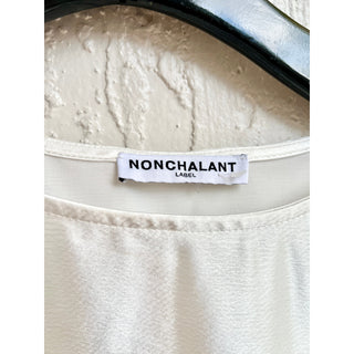 Nonchalant Label Emilia Satin Long Sleeve Raw-Cut Crop Blouse White Women Size L