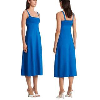 Scanlan Theodore Sleeveless Ribbed Knit Square Neck Midi Dress Blue Women's S