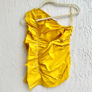 Ulla Johnson One Shoulder Senta Asymmetrical Ruched Top Yellow Women's Size 6