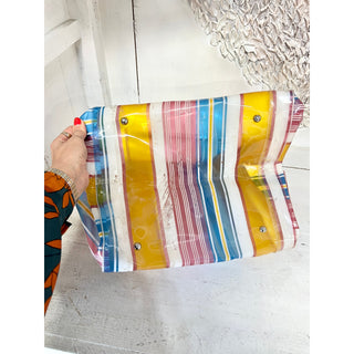 Essentiel Antwerp Rainbow Striped Double Strap Shoulder Tote Handbag Multicolor