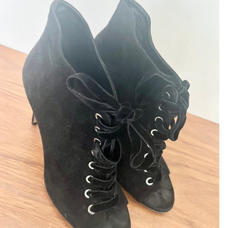 Jimmy Choo Mavy Suede Lace Up Open Toe Ankle Bootie Black Women's Size 39.5 / 9