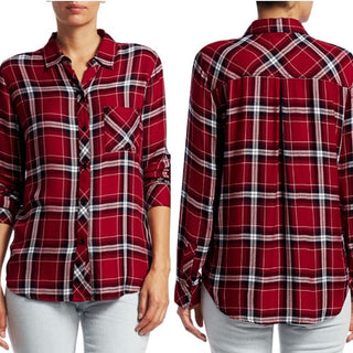 Rails Hunter Plaid Print Long Sleeve Button-Up Shirt Crimson Navy Womens Size XL