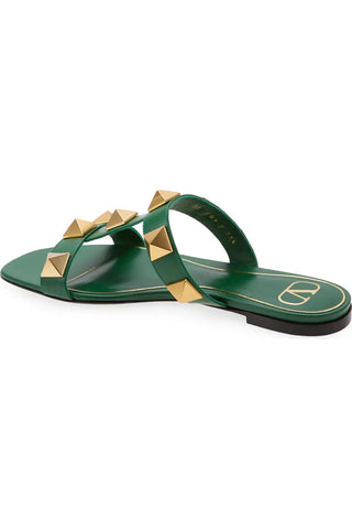Valentino Garavani Roman Stud Slip On Slide Sandals Green Women's Size EU 36